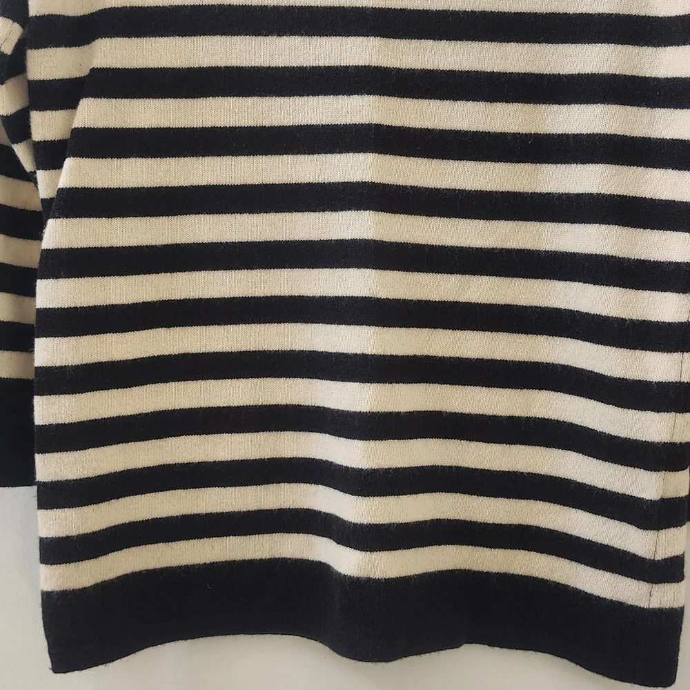 J. Crew Black and Cream Striped Sweater, Size‎ Small, 90% Wool, 10% Cashmere.